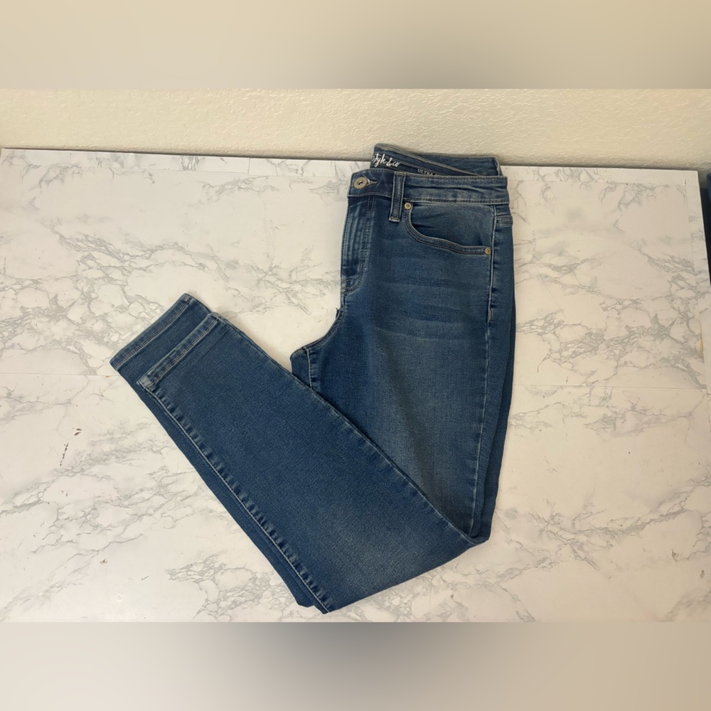Style & Co Dark Blue Ultra Skinny Jeans Women Sz 8S Short Stretch Zip Button